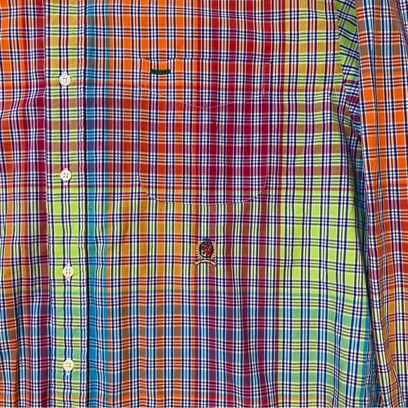 Vtg Tommy Hilfiger Rainbow Plaid Checkered Button‎ Down Dress Shirt Mens XL 90s - Picture 5 of 10